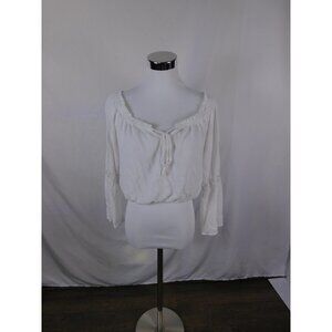 Love Culture Shirt Womens Large White Off Shoulder Boho Bell Sleeve Crochet